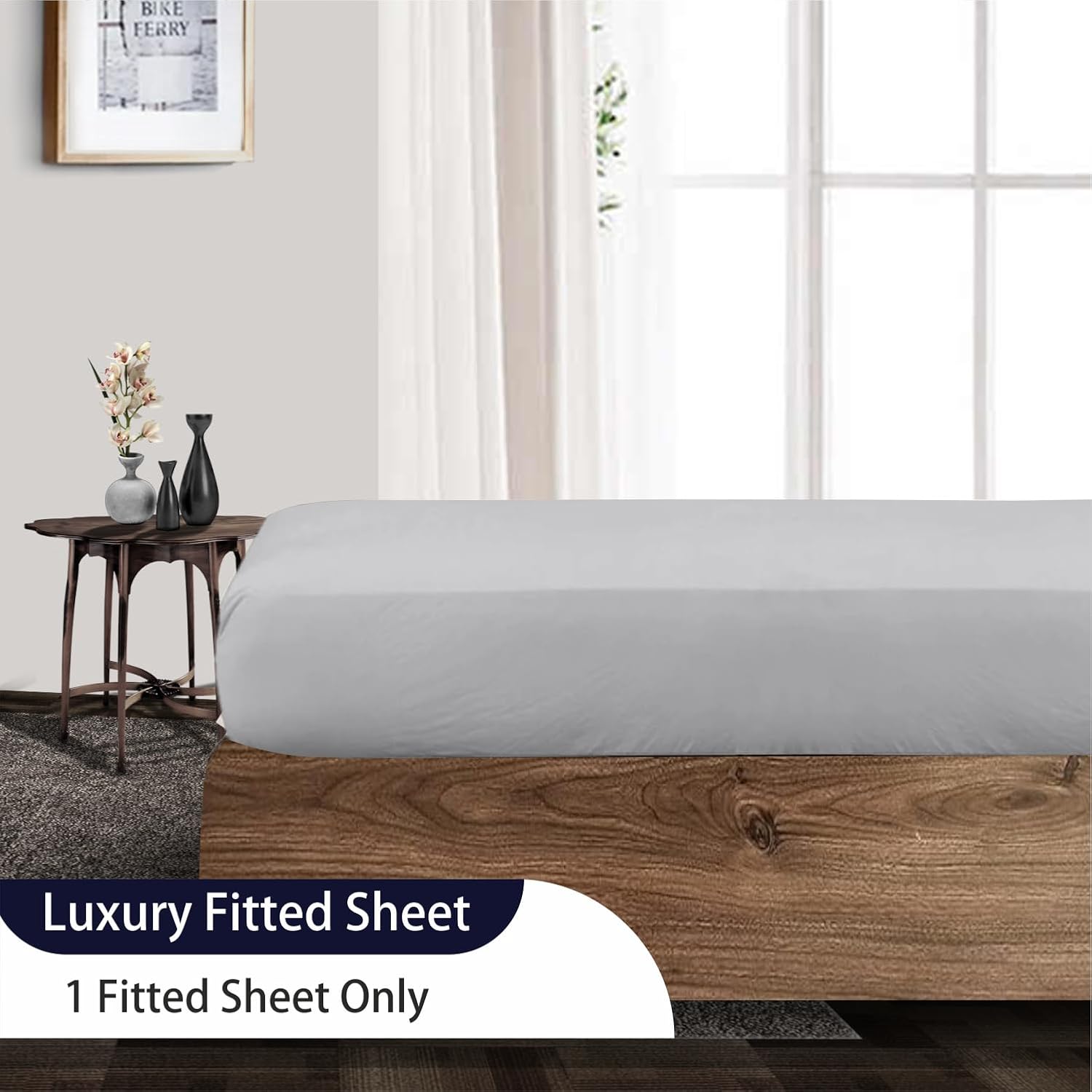 SGI bedding Sábana bajera ajustable 100% de algodón egipcio de 600 hilos, tamaño matrimonial XL, tejido de satén suave y suave de 15 pulgadas de