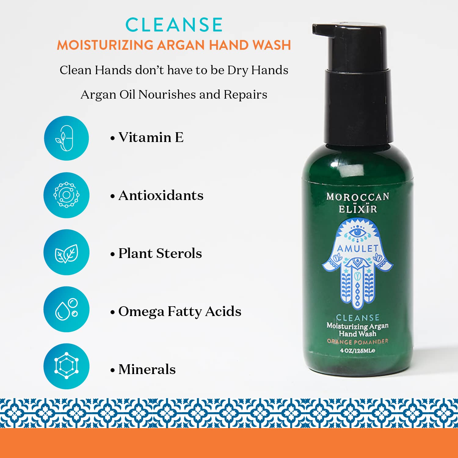 Cleanse – Lavado de manos de argán con naranja  Absorción rápida, nutritiva, suavizante e hidratante  Enriquecido con aceites omega