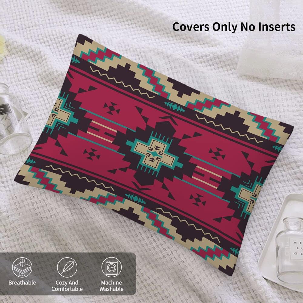 Yekiua Funda de almohada con patrón étnico, patrón tribal nativo del suroeste de América, funda de cojín rectangular para cama, sofá, tamaño King,