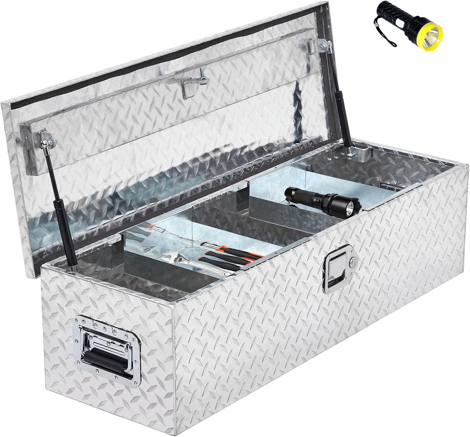 GAOMON Caja de herramientas para caja de camión de 39 pulgadas, de aluminio resistente con estante deslizante, caja de herramientas de placa de