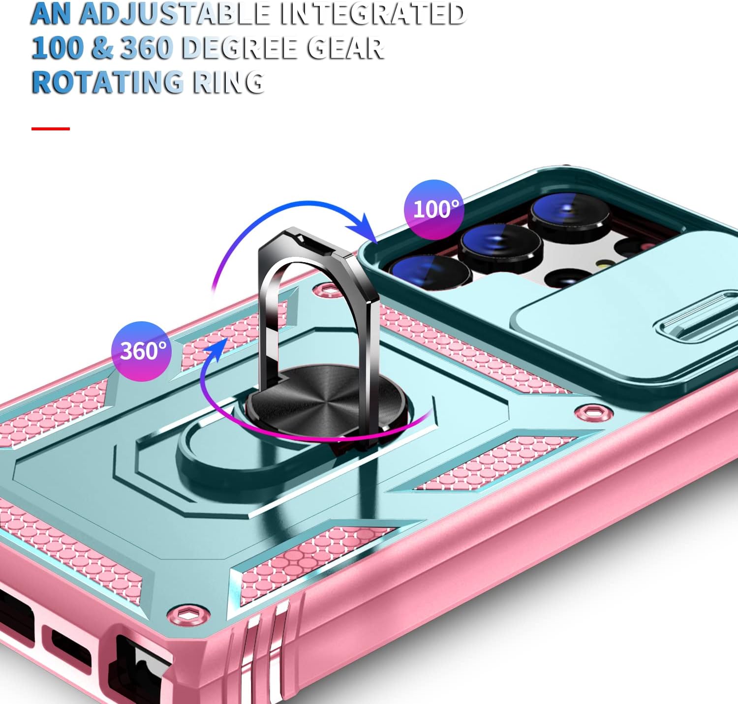 PASNEW Funda para Samsung Galaxy S23 Ultra, cubierta deslizante de cámara y soporte, armadura militar multicapa resistente cuerpo completo,