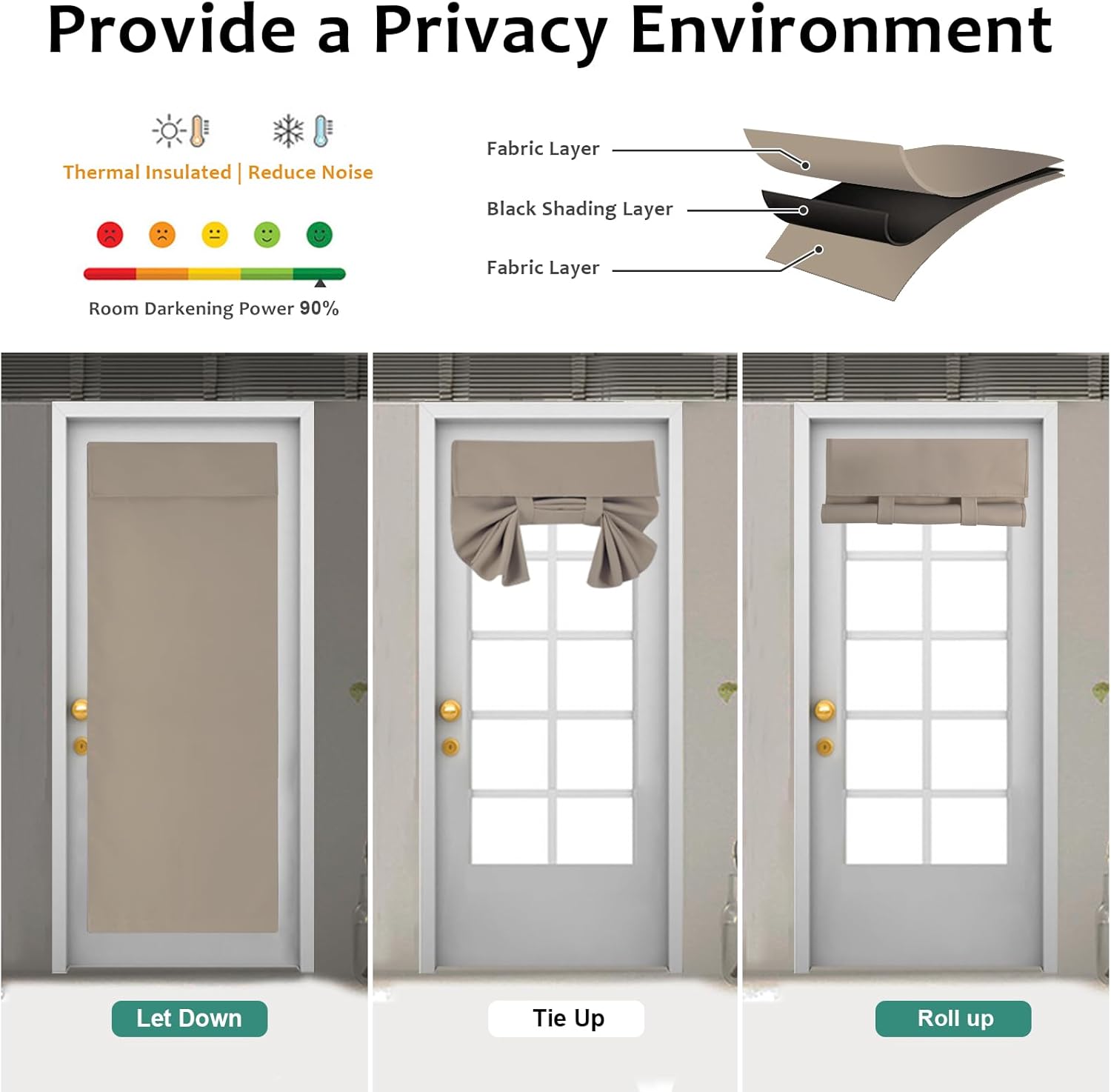 Cortinas de puerta francesa con tacto sedoso, aislamiento térmico, reducción de ruido, cortinas opacas para puerta de vidrio y oficina (25 pulgadas