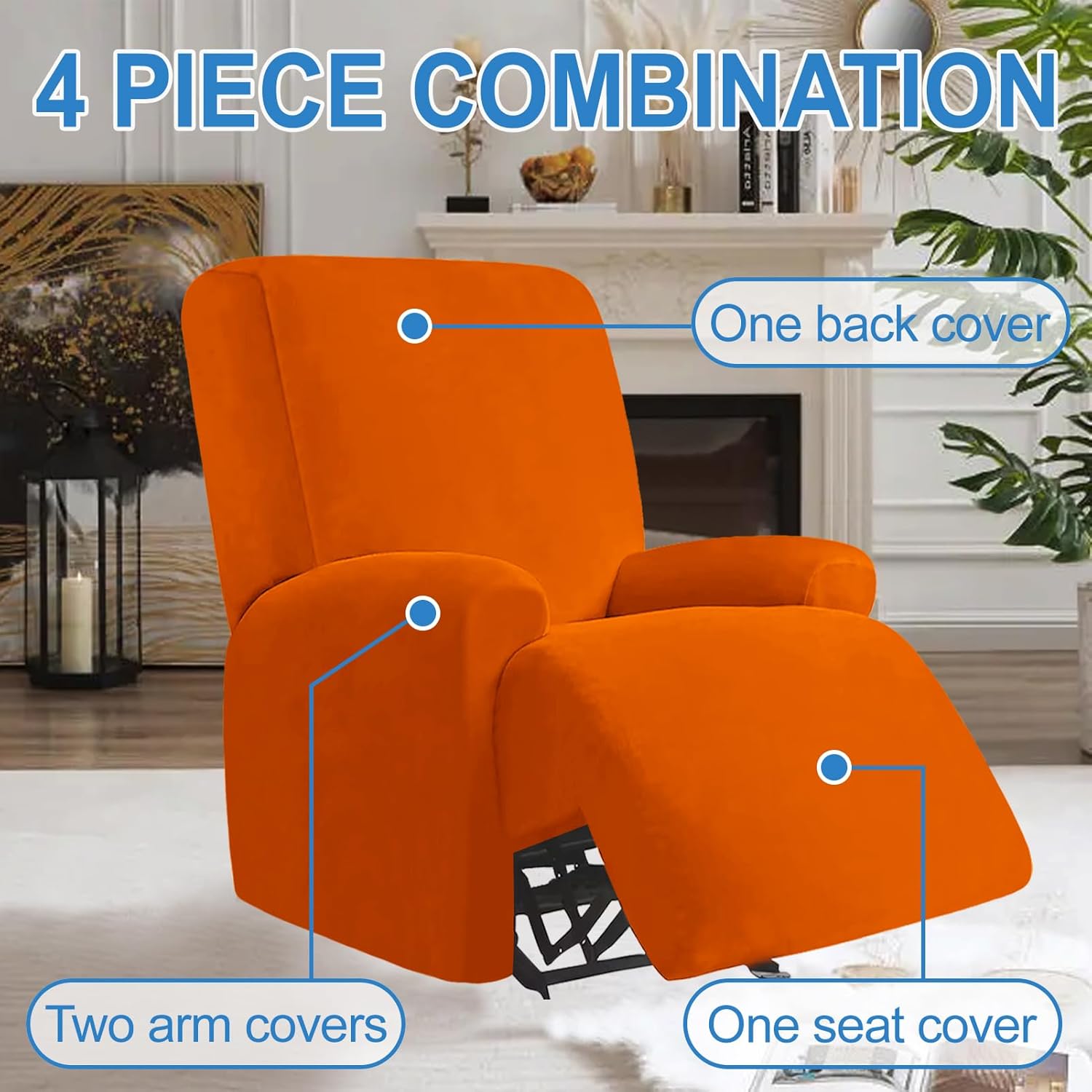 Funda reclinable 100% impermeable de 4 piezas para sillas reclinables grandes, fundas elásticas para sillas reclinables con brazos, protector de