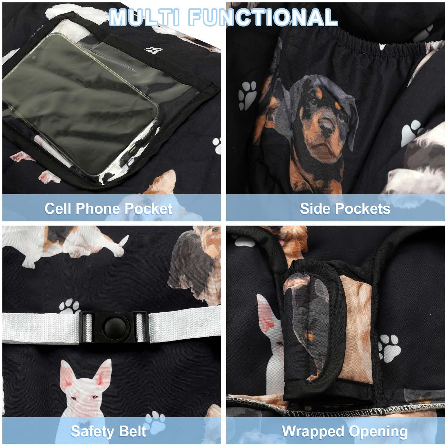 Funda negra para carrito de compras para bebé, funda para silla alta 2 en 1, con arnés de seguridad, multifuncional, patrón de perro, fundas para