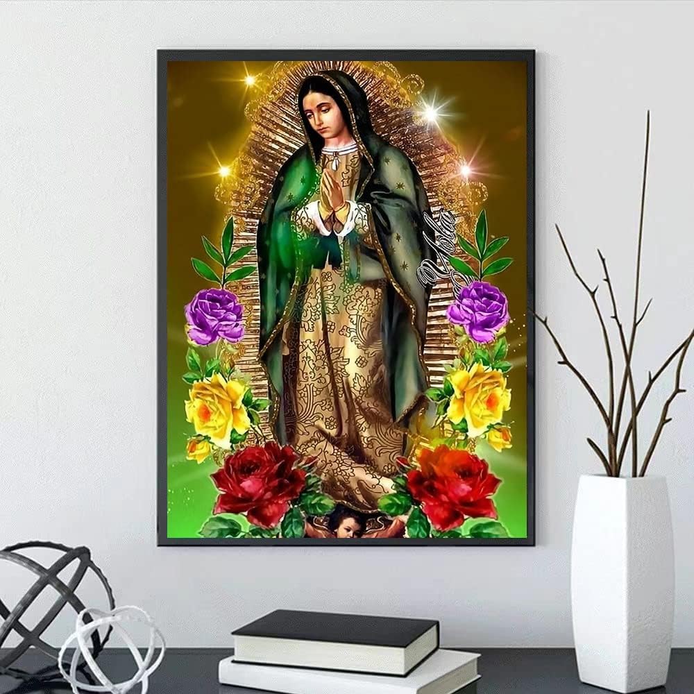 HONGJIE Kit de pintura de diamantes 5D, Virgen María, 16 x 20 pulgadas, redondo, con diamantes de imitación, bordado de diamantes de imitación,