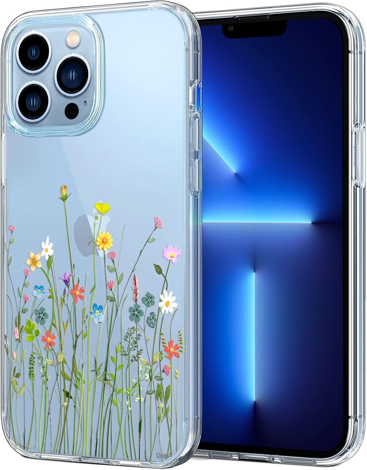 Unov Funda compatible con iPhone 13 Pro Max, transparente con diseño en relieve, patrón floral en relieve, TPU suave, parachoques delgado, protector