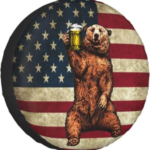 Happy Camper Bear – Cubierta de neumático de repuesto para remolques, cubiertas de ruedas de caravana, con bandera estadounidense, protectores para Happy Camper Bear – Cubierta de neumático de repuesto para remolques, cubiertas de ruedas de caravana, con bandera estadounidense, protectores para