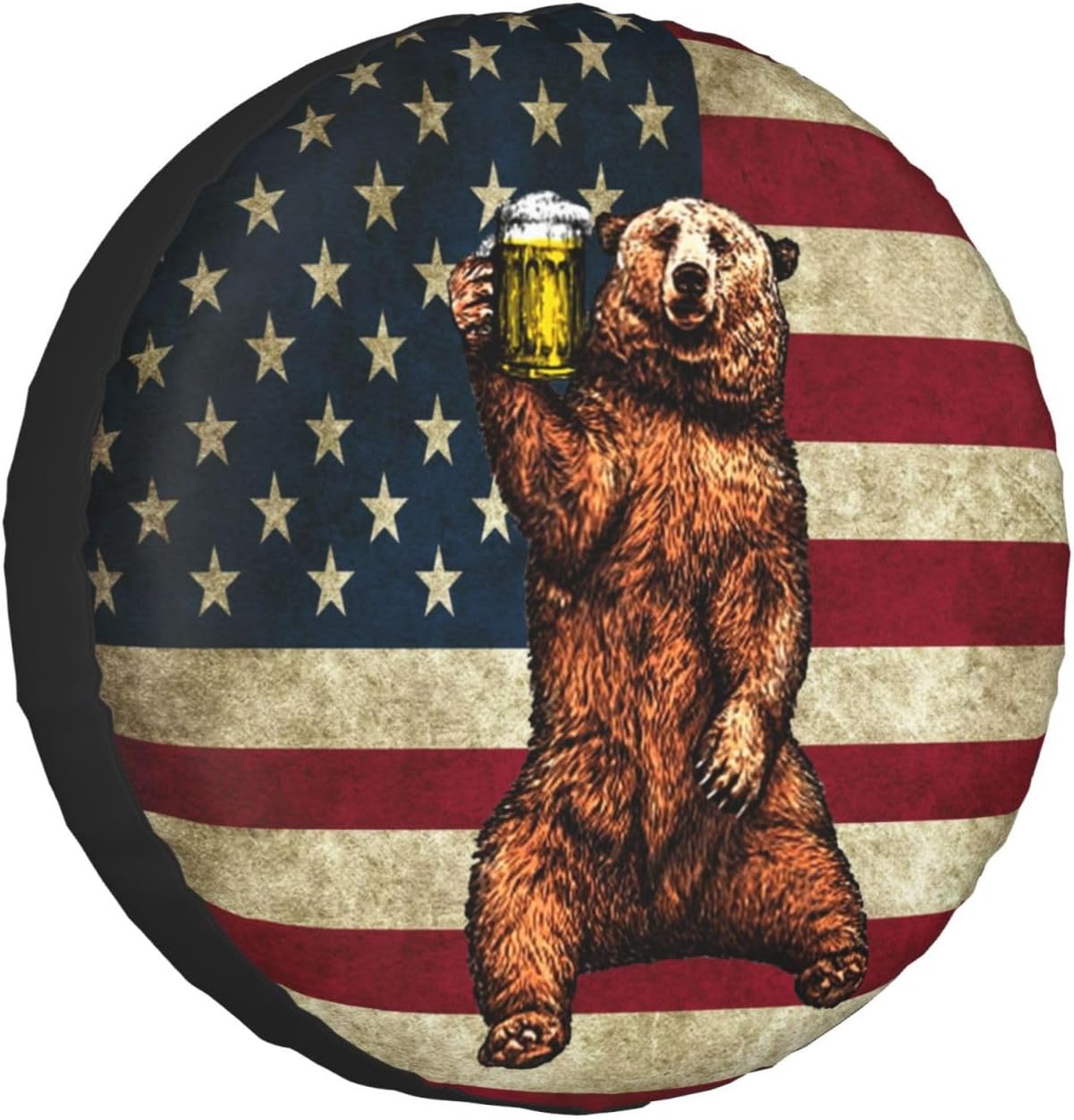 Happy Camper Bear – Cubierta de neumático de repuesto para remolques, cubiertas de ruedas de caravana, con bandera estadounidense, protectores para