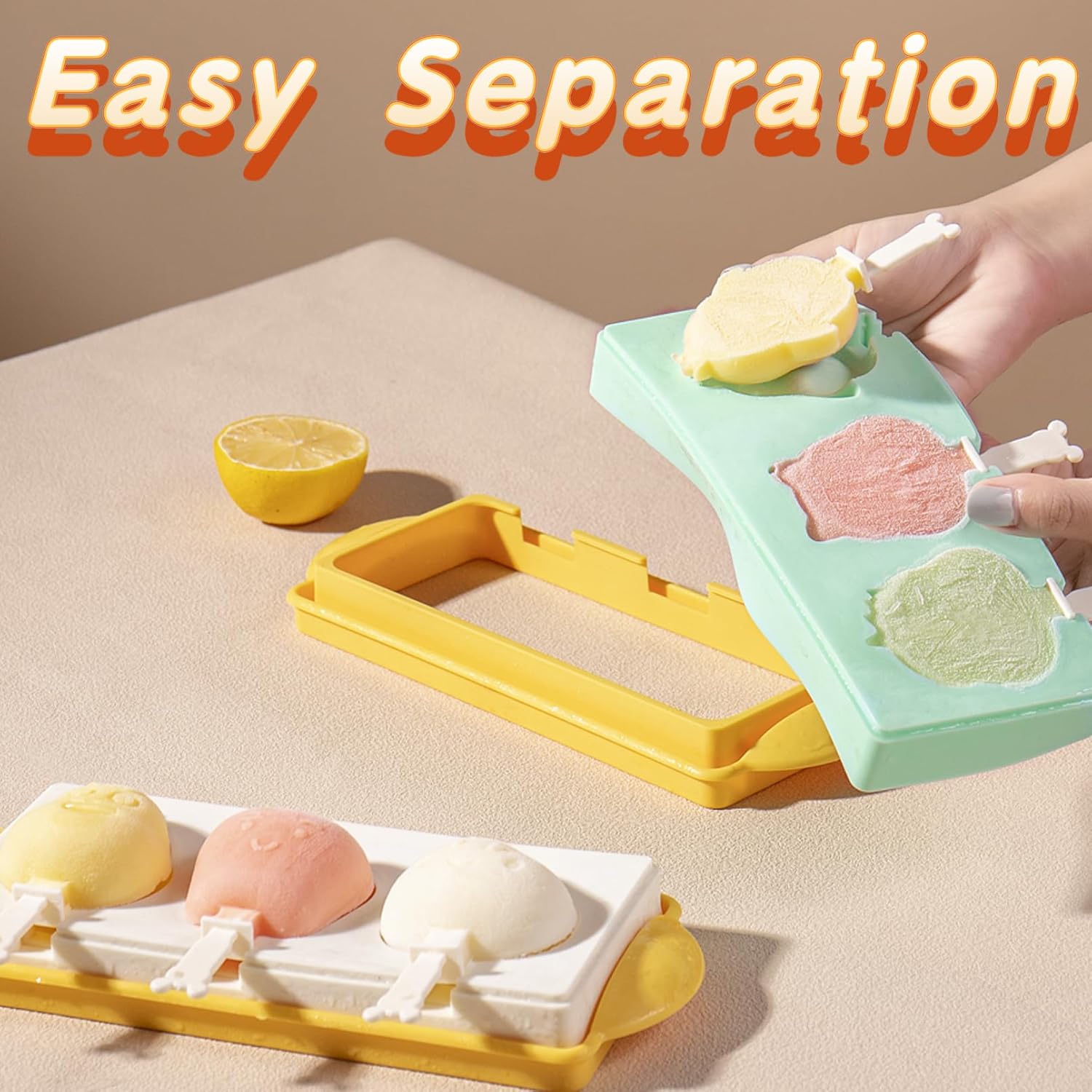 Moldes para paletas de hielo, moldes de silicona con 3 cavidades, molde para helados, animales y frutas, pastel de frutas, molde para hacer paletas