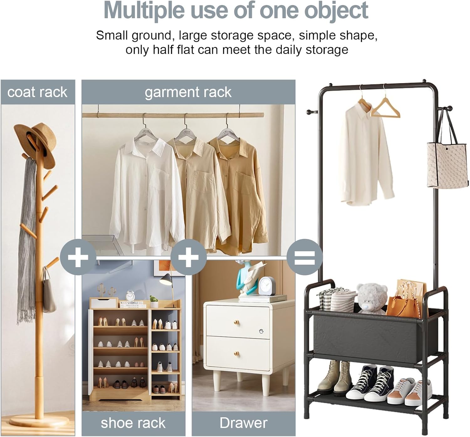 Percheros de ropa de 3 niveles para colgar ropa para niños, organizador pequeño con estantes para una habitación pequeña, resistente sobre ruedas,