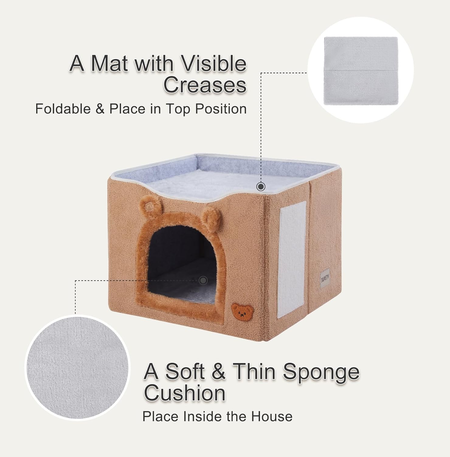 Jiupety Casa para gatos con rascador de gatos, casas para gatos de interior, cueva interior para gatos y gatos grandes de hasta 20 libras, color