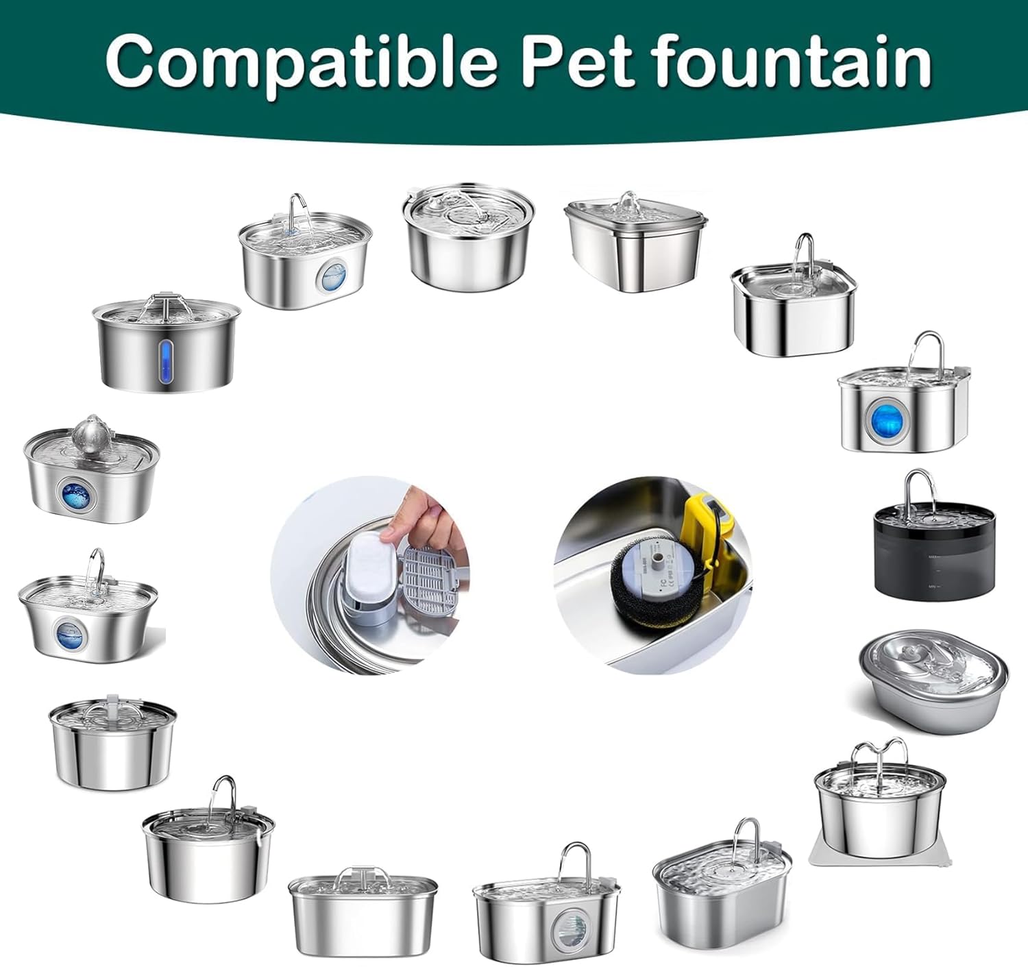 Ofat Home Filtros de fuente de agua para gatos, paquete de 4 filtros de repuesto con 4 esponjas de prefiltro