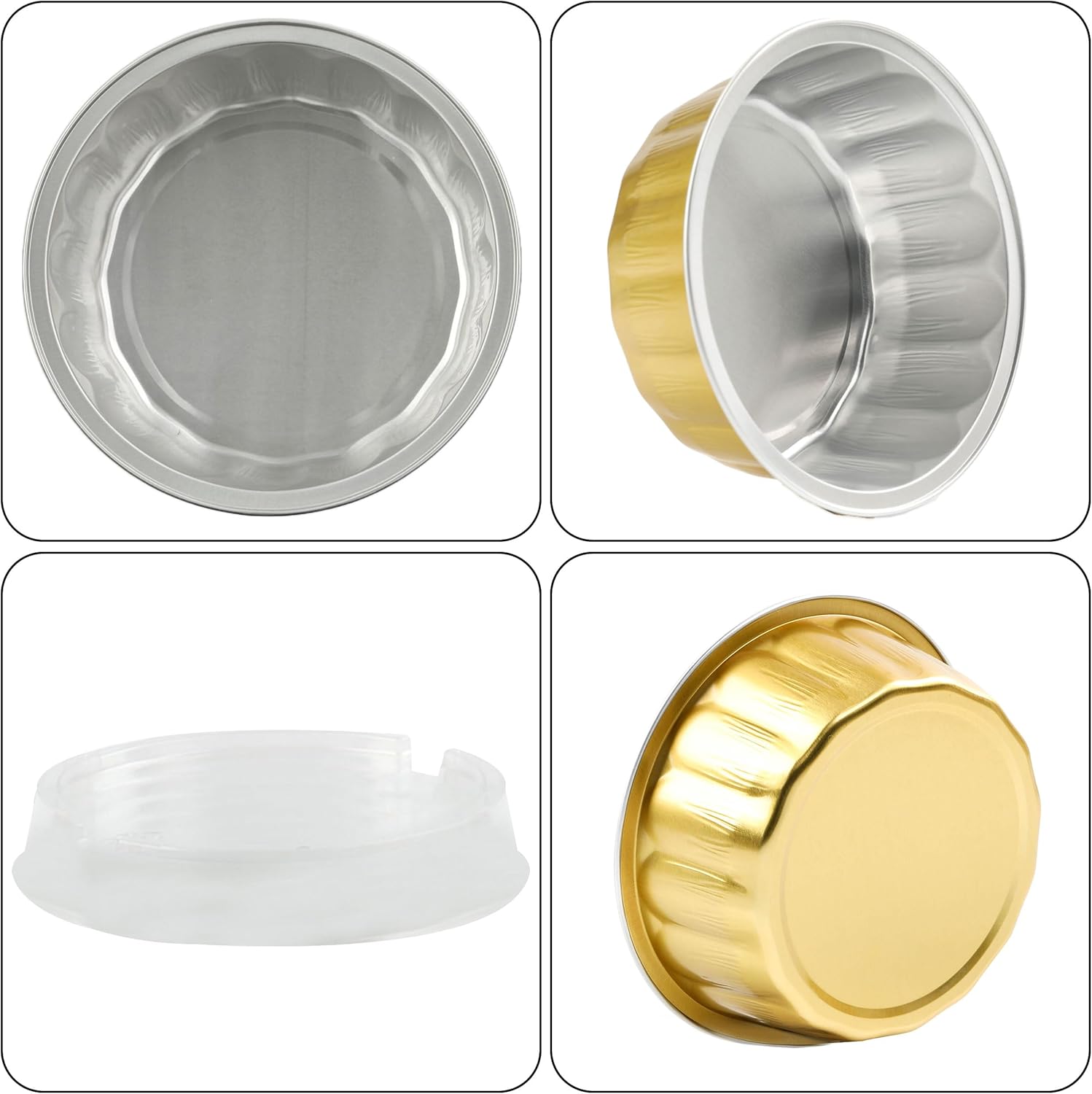 Moldes desechables de papel de aluminio Creme Brulee, 30 forros para cupcakes de 8 onzas con tapas, tazas para pasteles, mini moldes para pasteles