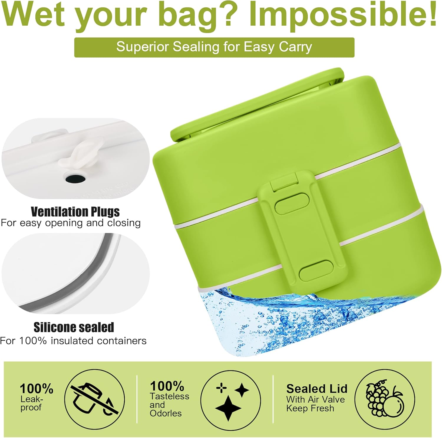 DOIOED Lonchera Bento para niños y niños pequeños, incluye calcomanía con nombre, caja Bento apilable a prueba de fugas con 4 compartimentos,