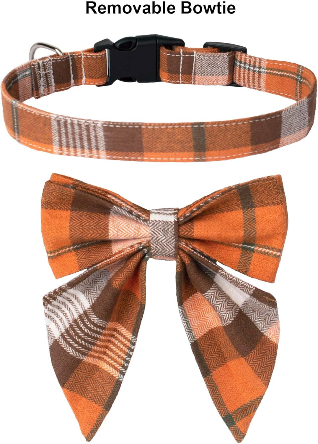ADOGGYGO Collar de otoño para perro con lazo, collar de lazo para perro de Acción de Gracias, collar ajustable de algodón naranja con moño, collares