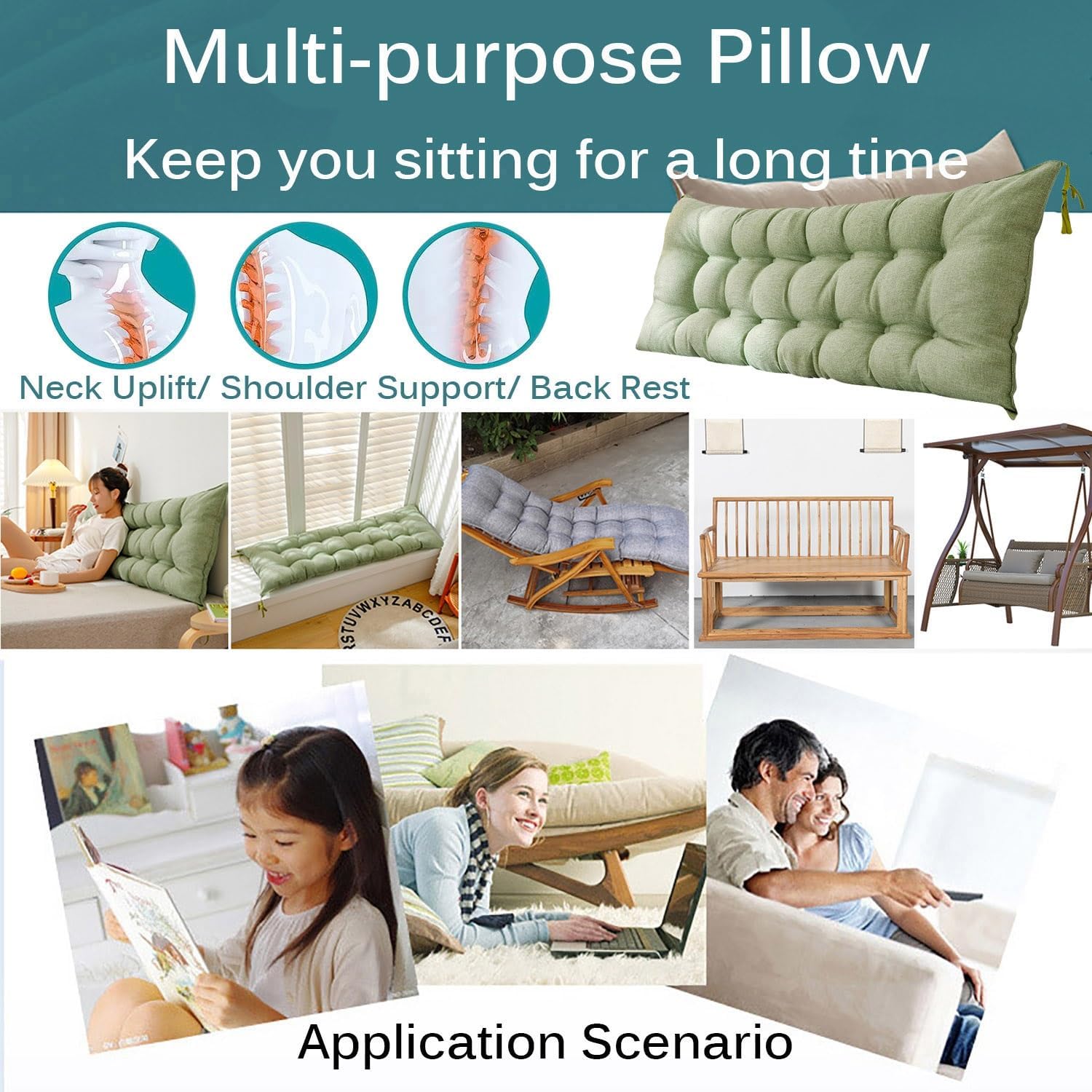 Almohada impermeable para cabecero, cojín para exteriores, cómodo respaldo para leer y relajarse en la cama, almohada grande para adultos y