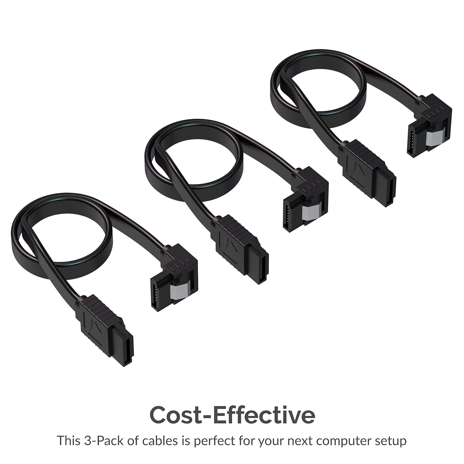 SABRENT Cable de datos SATA III (6 Gbits) en ángulo recto con pestillo de bloqueo para unidades HDDSSDCD y DVD (paquete de 3 unidades de 20