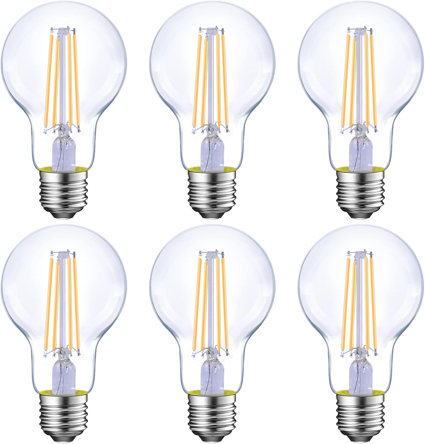 Energetic Bombillas LED de filamento regulables, 8 W, equivalente a 60 W, blanco cálido 3000 K, vidrio transparente clásico, bombilla LED A19,