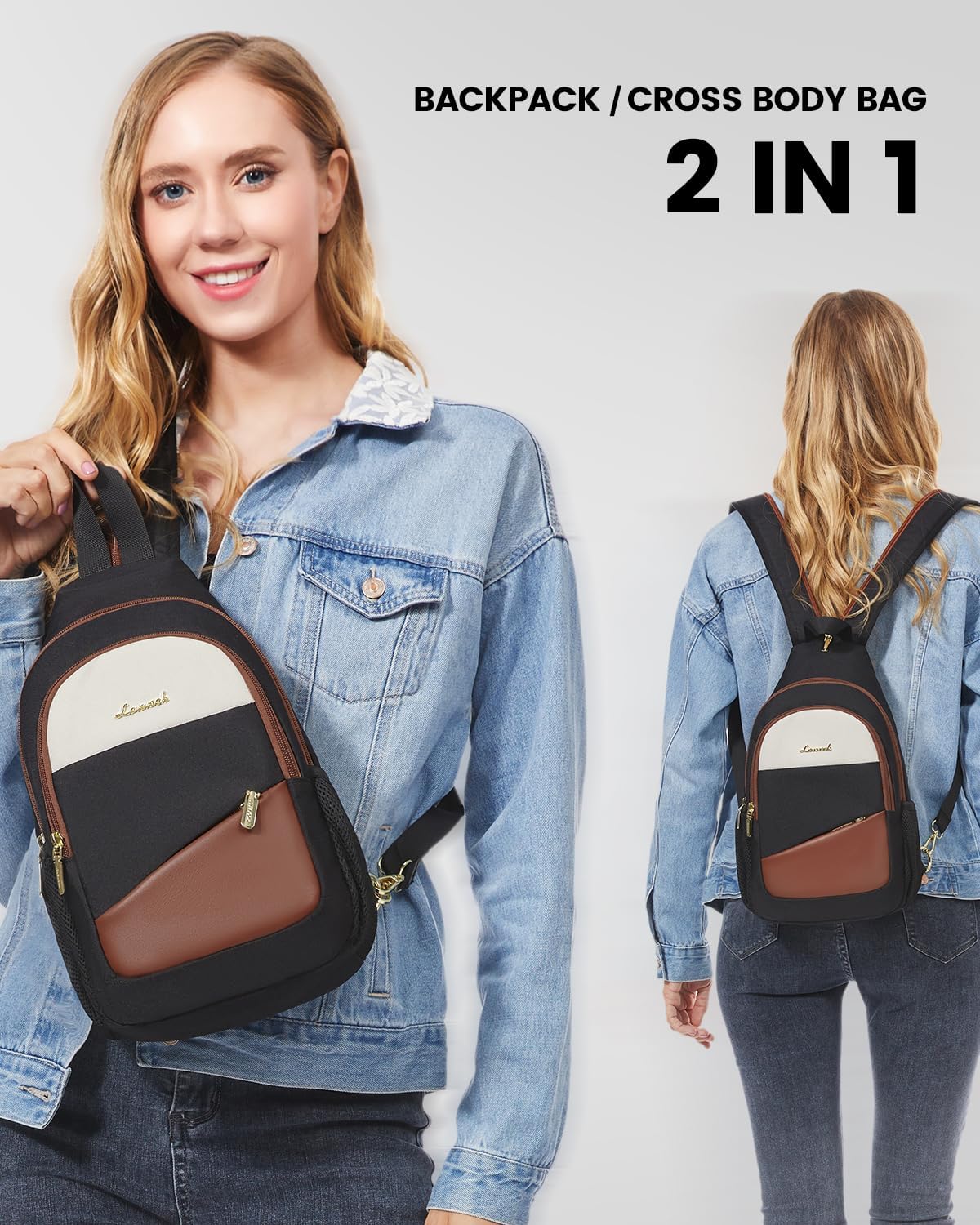 LOVEVOOK Bolso bandolera para mujer, mochila cruzada convertible, mochila de senderismo, bolsa de pañales pequeña resistente al agua,