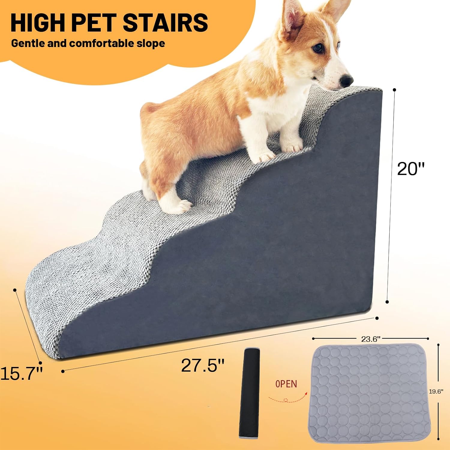 Escaleras para perros para cama, 4 escalones, escaleras para perros pequeños y mascotas, para camas altas y sofá, rampas para perros pequeños