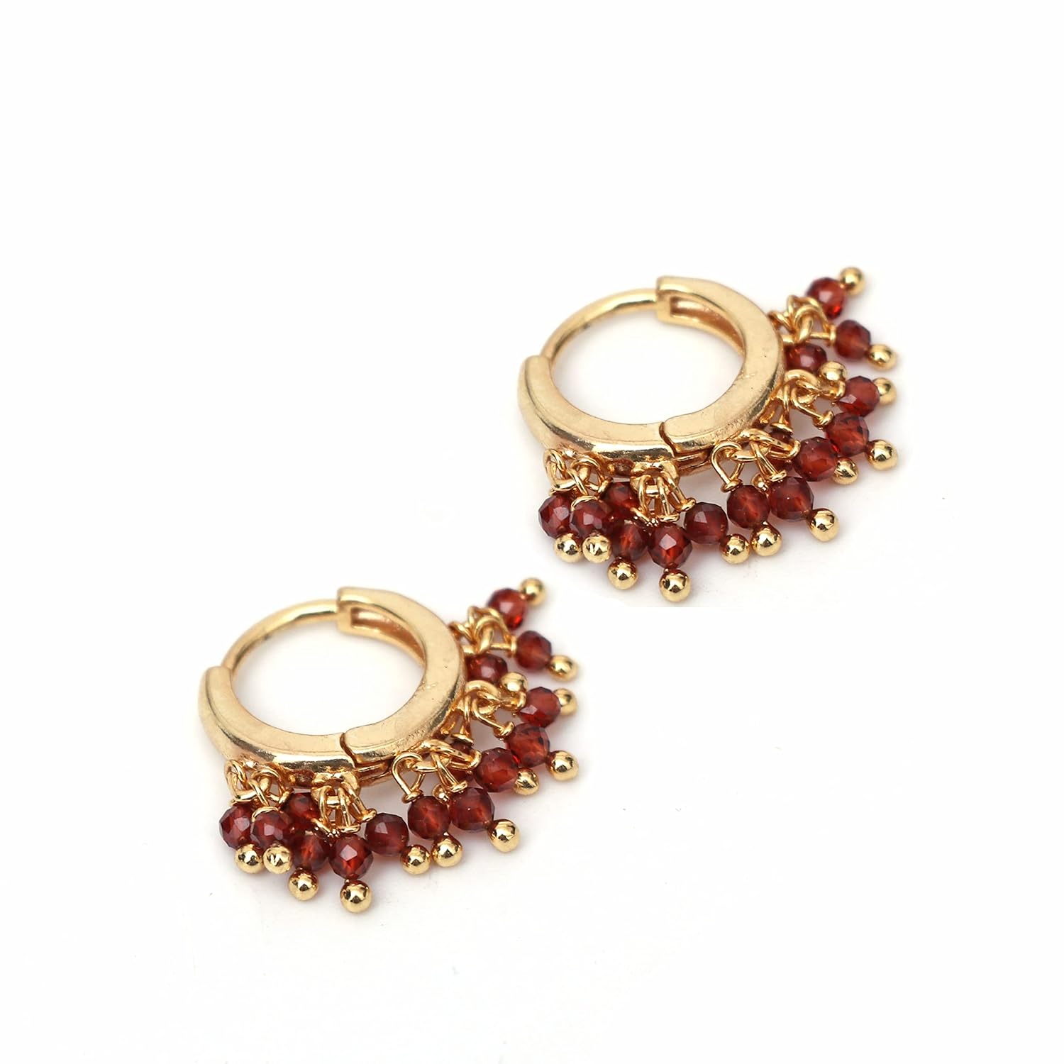 Gempires Natural Red Garnet Beads Hoop Earring January Birthstone Earrings for Women Gold Plated Handmade Jewelry, Gift For Her (Red Garnet)
