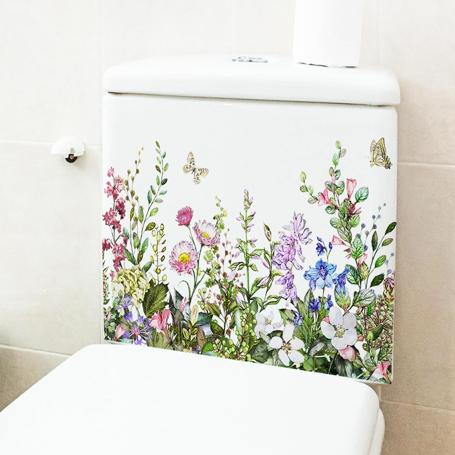 Adhesivos autoadhesivos para la pared del baño, hojas verdes, hojas, flores, para la tapa del inodoro, calcomanías para tapa de inodoro, removibles,