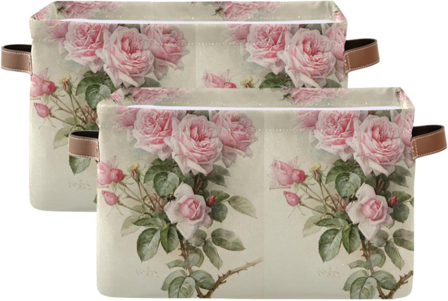ALAZA Caja de almacenamiento plegable con diseño floral de rosas vintage con asas para estantes, armario, sala de estar, dormitorio, oficina en