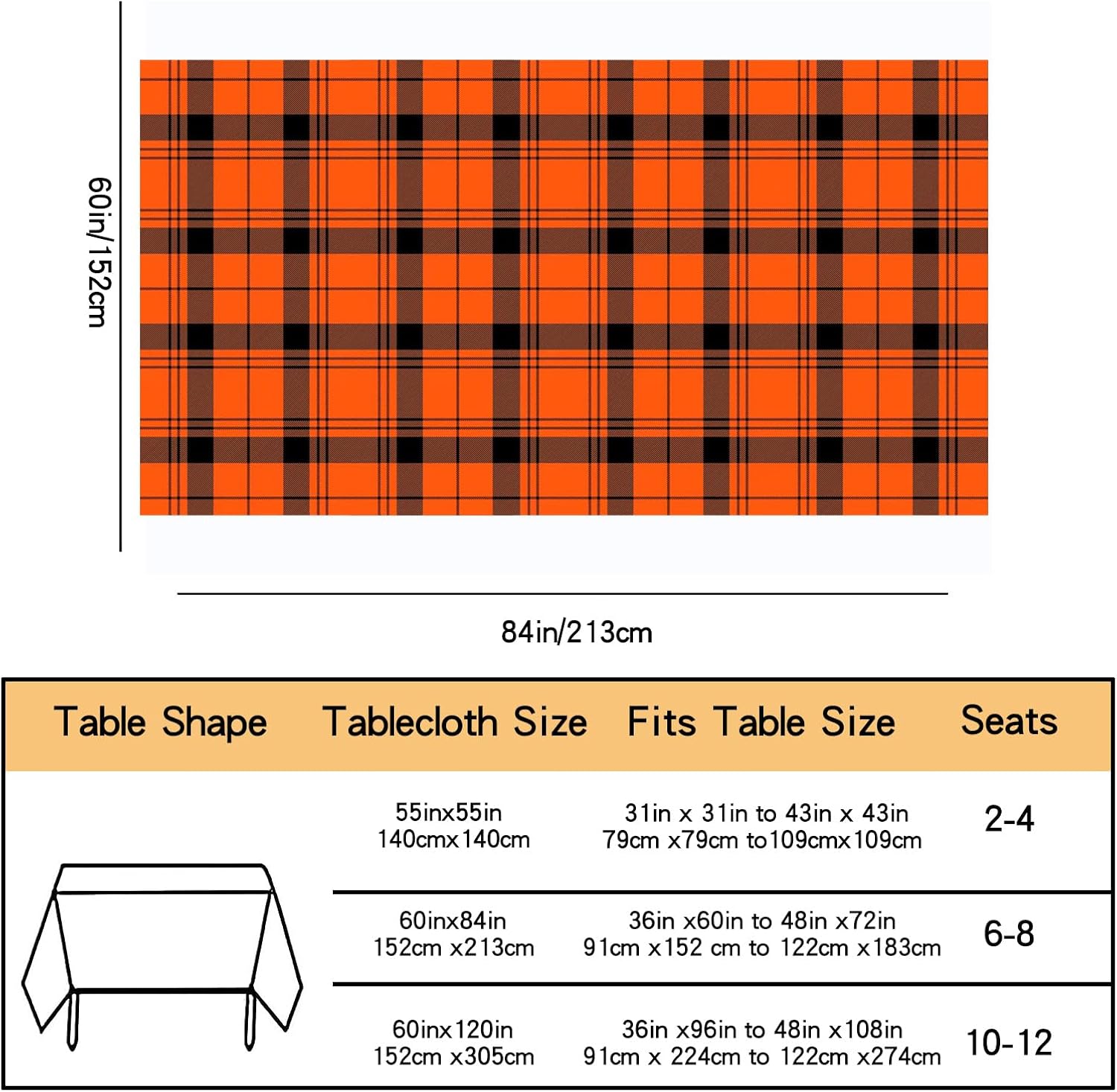 Mantel rectangular de otoño, mantel de Acción de Gracias a cuadros de búfalo naranja, impermeable, lavable a máquina, para decoración de cenas de