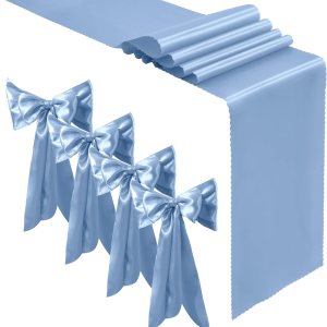 24 caminos de mesa de satén azul bebé de 12 x 108 pulgadas, caminos de mesa de boda sedosos, decoración de mesa elegante, caminos de mesa suaves y 24 caminos de mesa de satén azul bebé de 12 x 108 pulgadas, caminos de mesa de boda sedosos, decoración de mesa elegante, caminos de mesa suaves y