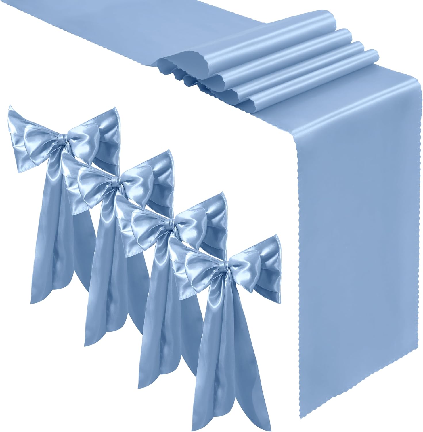 24 caminos de mesa de satén azul bebé de 12 x 108 pulgadas, caminos de mesa de boda sedosos, decoración de mesa elegante, caminos de mesa suaves y