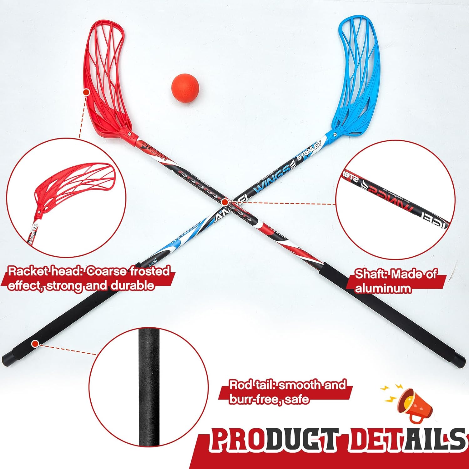 Juego de 12 piezas de 6 bolas de floorball elemental de 37.4 pulgadas y pelota de floorball para niños y adolescentes, pelota de floorball para
