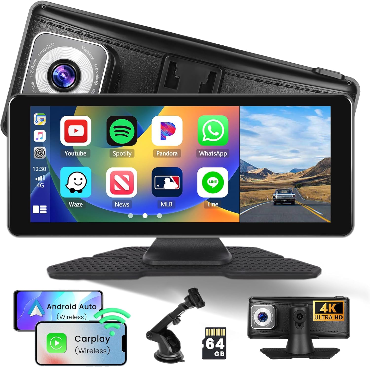 Hikity – Radio portátil inalámbrica para automóvil Carplay 4K, cámara de tablero Hikity de 6.86 pulgadas, pantalla táctil para jugar con Android