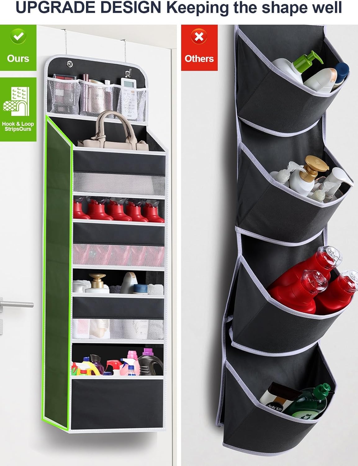 Paquete de 2 organizadores para colgar sobre la puerta, organizador de almacenamiento colgante de 5 estantes con ventana transparente, 4 bolsillos