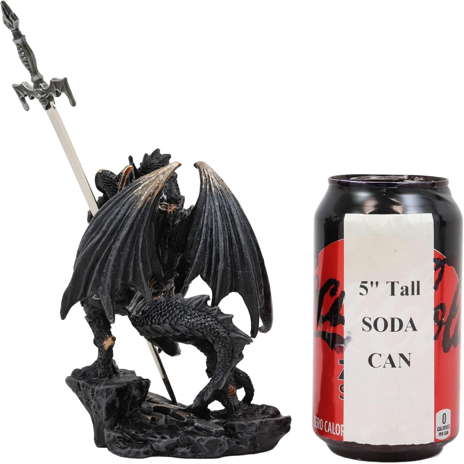 Ebros Gift Dragón fantasma elemental de piedra sintética con armadura de batalla y espada larga abrecartas estatua para el hogar y la oficina, mesa