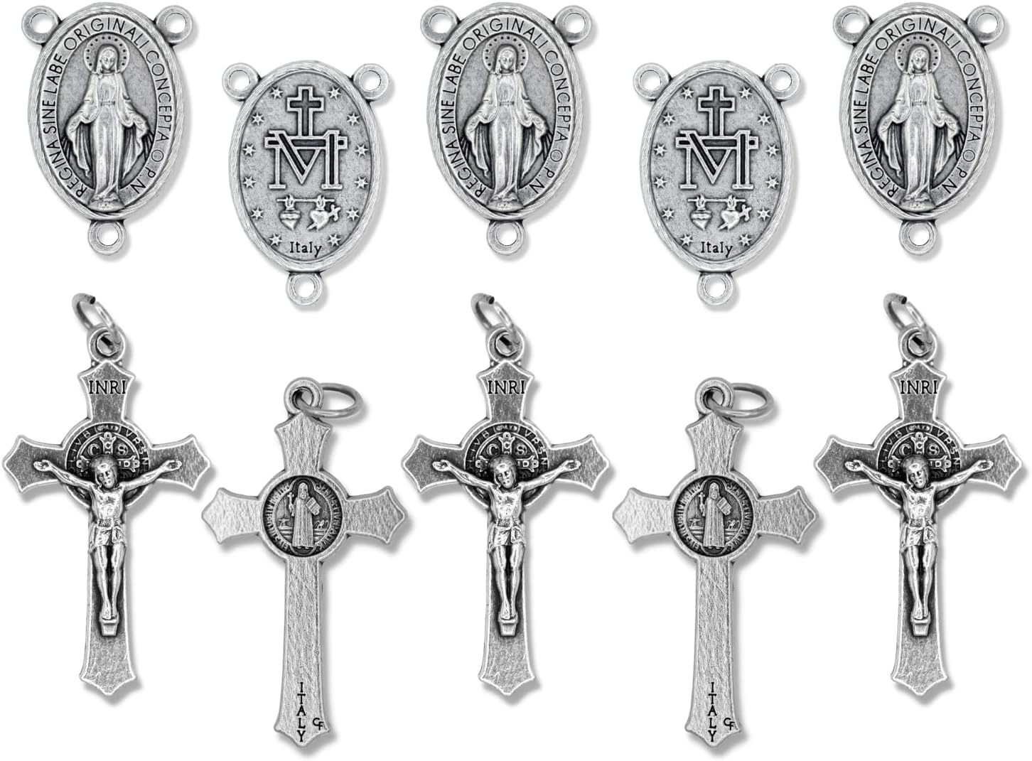 Caritas et Fides Kit de rosario italiano para 5 rosarios  Cruz y centro de rosario católico con crucifijo de San Benito de 1.5 pulgadas y medalla