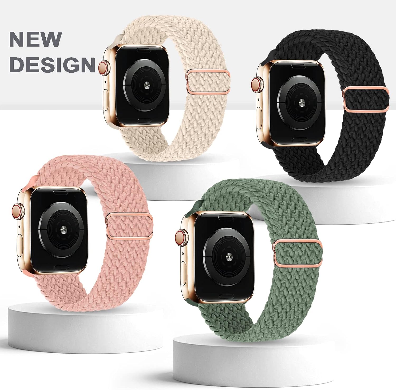 Paquete de 4 correas trenzadas Solo Loop compatibles con Apple Watch de 1.929 in 1.772 in 1.732 in 1.654 in para mujeres y hombres, correas