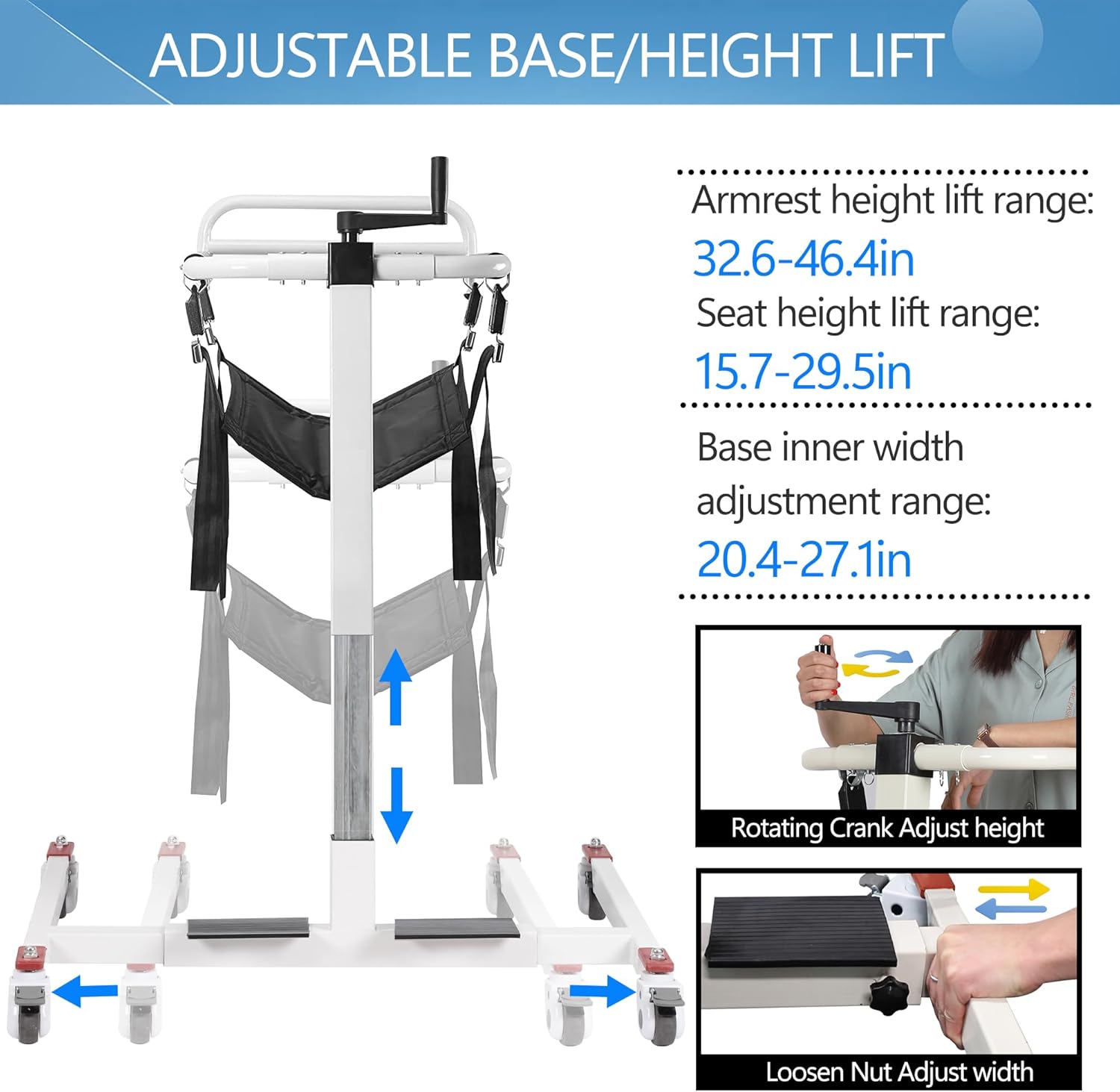Silla de transferencia de paciente, elevador de paciente para el hogar, silla de ruedas portátil de transferencia de automóvil, ayuda de