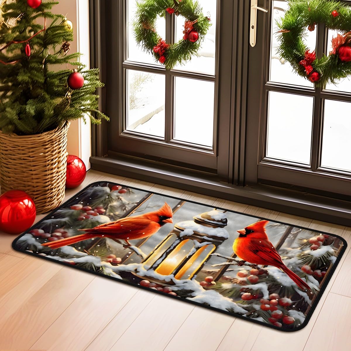 Alfombra de pasillo de Navidad de 20 x 40 pulgadas, lavable con diseño de cardenales, alfombra antideslizante para sala de estar, pasillo,