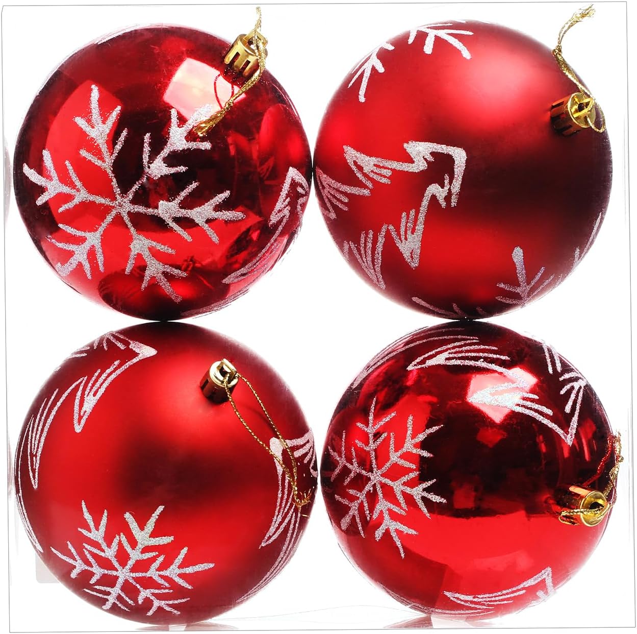 Esferas de adorno de Navidad, bolas de pintura extra grandes, juego de 4 pulgadas para colgar en el árbol (rojo)