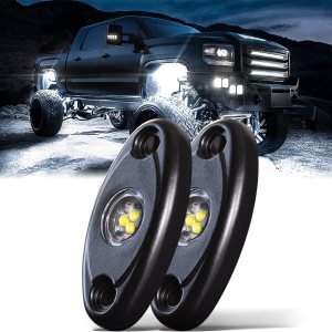 LEDMIRCY Luces LED de roca, color blanco, 2 piezas para todoterreno, camiones, coches, barcos, ATV, SUV, RZR, impermeables, de alta potencia, luces LEDMIRCY Luces LED de roca, color blanco, 2 piezas para todoterreno, camiones, coches, barcos, ATV, SUV, RZR, impermeables, de alta potencia, luces