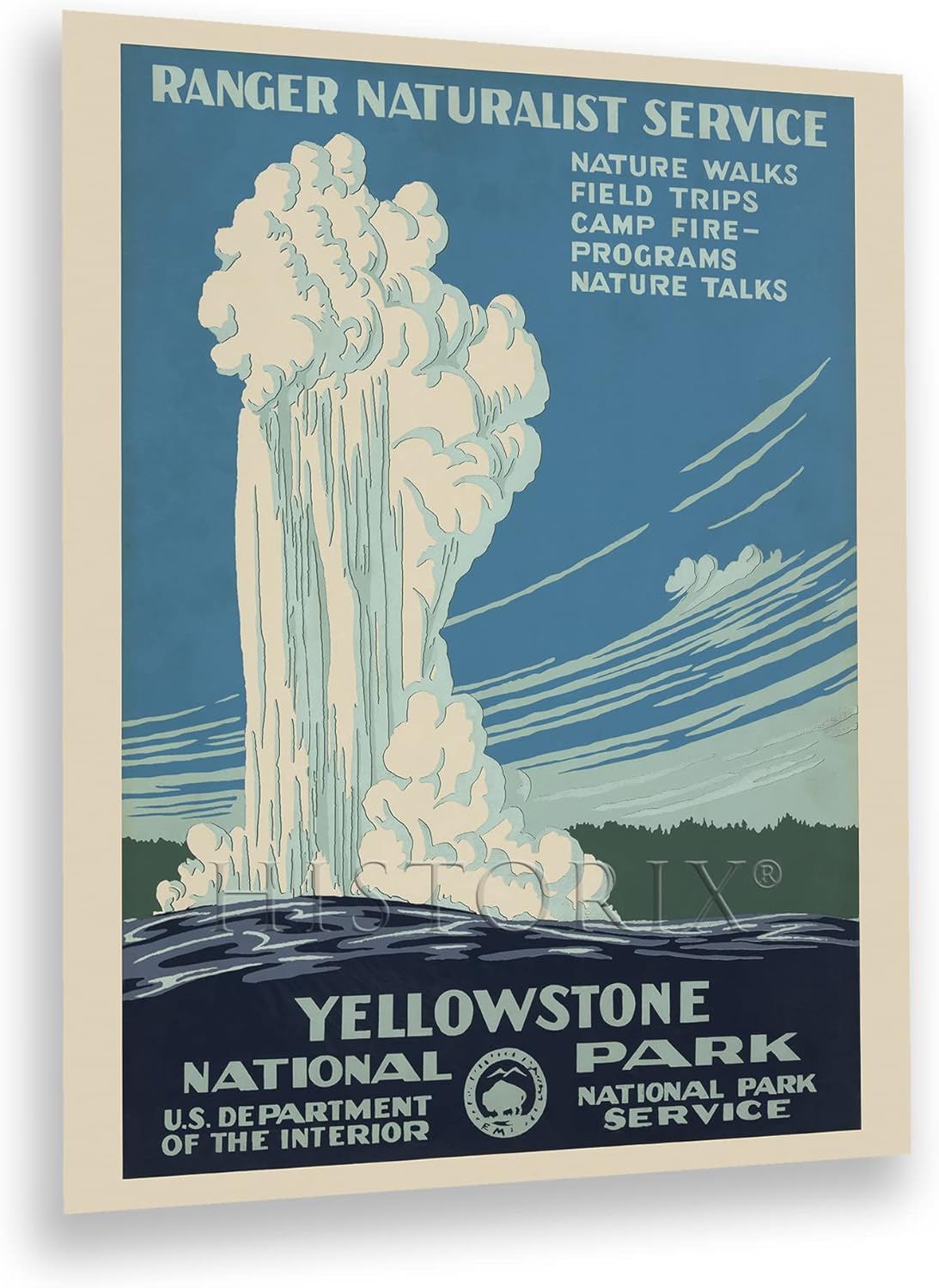HISTORIX Póster vintage de viaje del Parque Nacional Yellowstone de 1938, 8 x 10 pulgadas, arte de pared que muestra el viejo géiser fiel