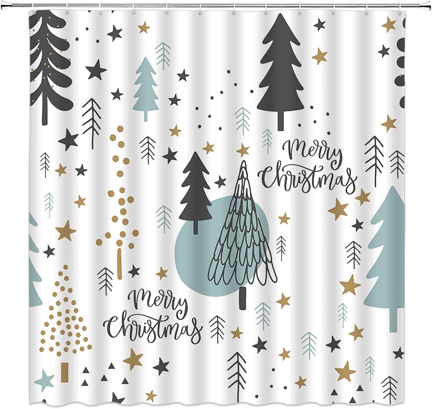 Cortina de ducha para árbol de Navidad, árbol de Navidad, bosque de pinos, copos de nieve, estrellas, invierno, vacaciones, festival, adolescentes,