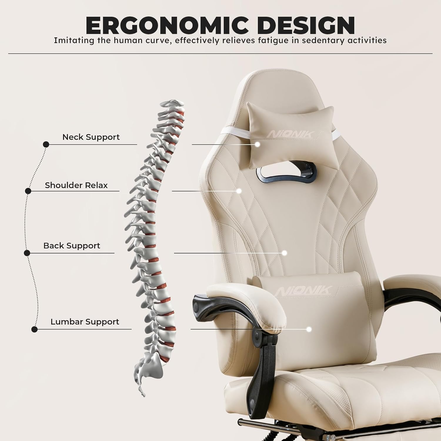 SEGEDOM – Silla de juegos con reposapiés y soporte lumbar de masaje, silla ergonómica para videojuegos, sillas de videojuegos de oficina con altura