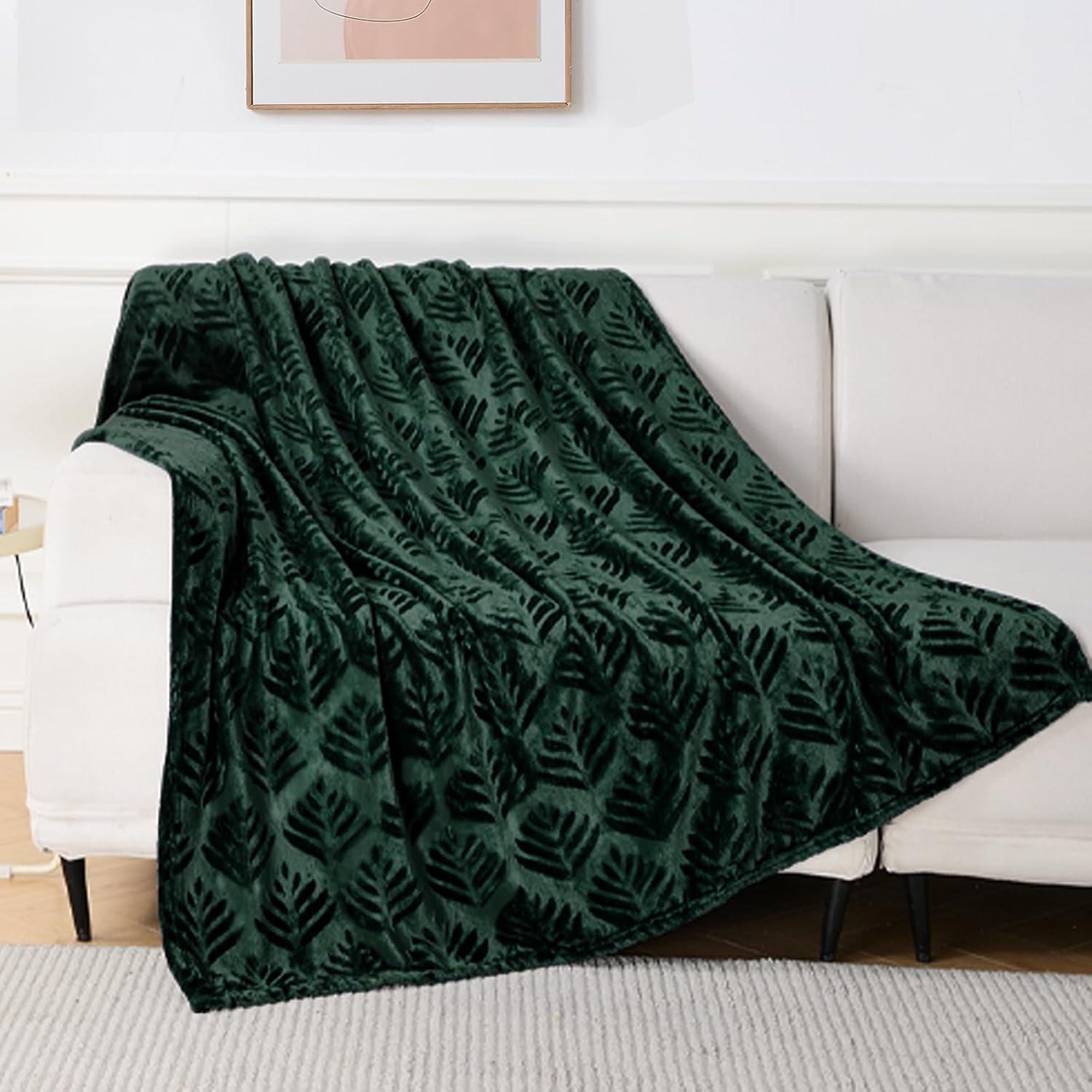Exclusivo Mezcla Manta de forro polar para sofá, mantas súper suaves y cálidas para otoño e invierno, manta mullida y ligera, color verde bosque, 50