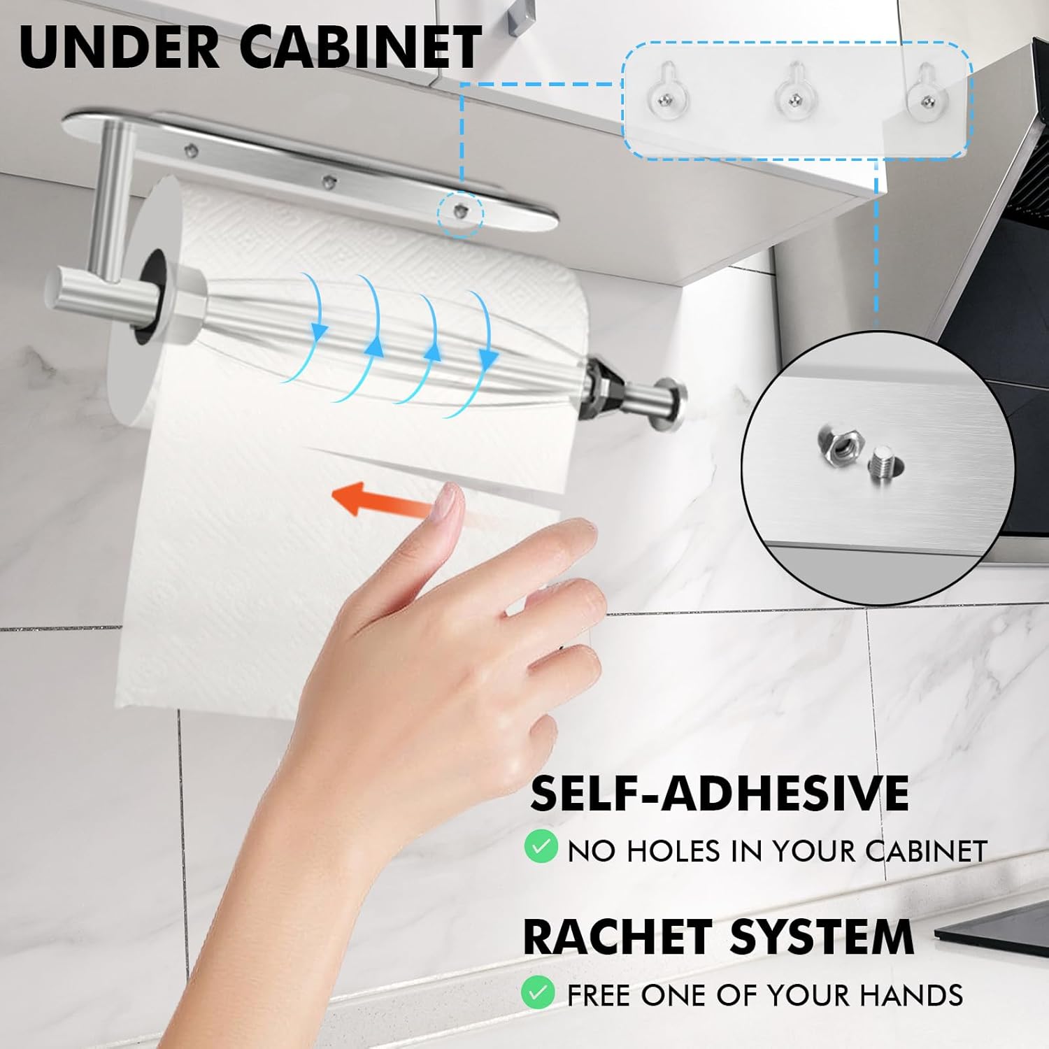 KIHOGEM Soporte magnético para toallas de papel, operable con una mano, soporte de pared con fuerte respaldo magnético y autoadhesivo para cocina,