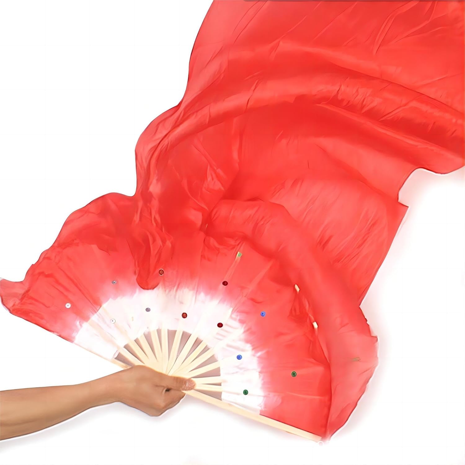 5.9 ft de seda artificial danza del vientre de bambú velos mujeres seda real danza del vientre vela vela danza nacional baile largo bambú ventilador