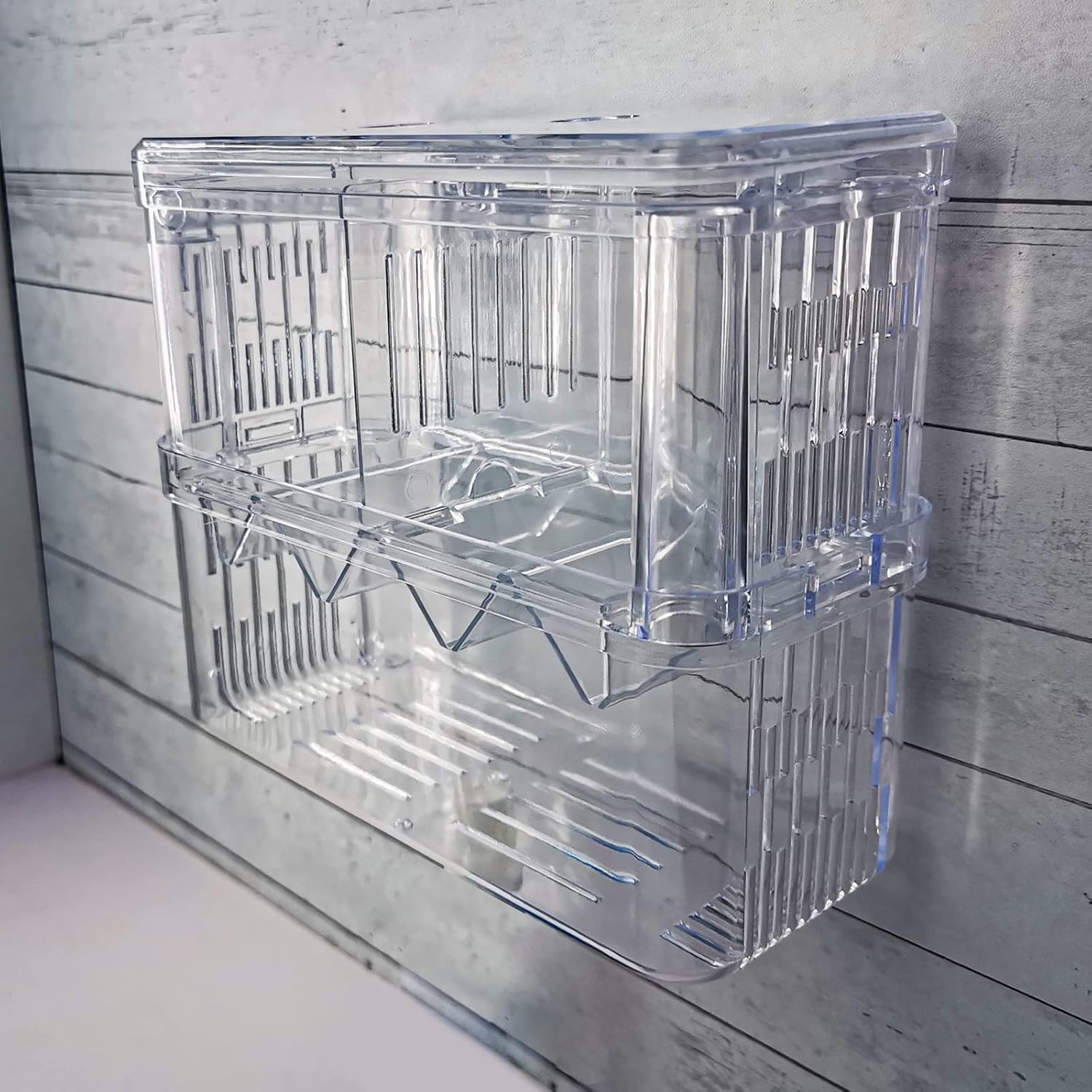 Gittcoll Caja de cría de peces acrílicos de doble capa, tanque de acuario, caja de aislamiento de peces con ventosa para fritas, criadera,