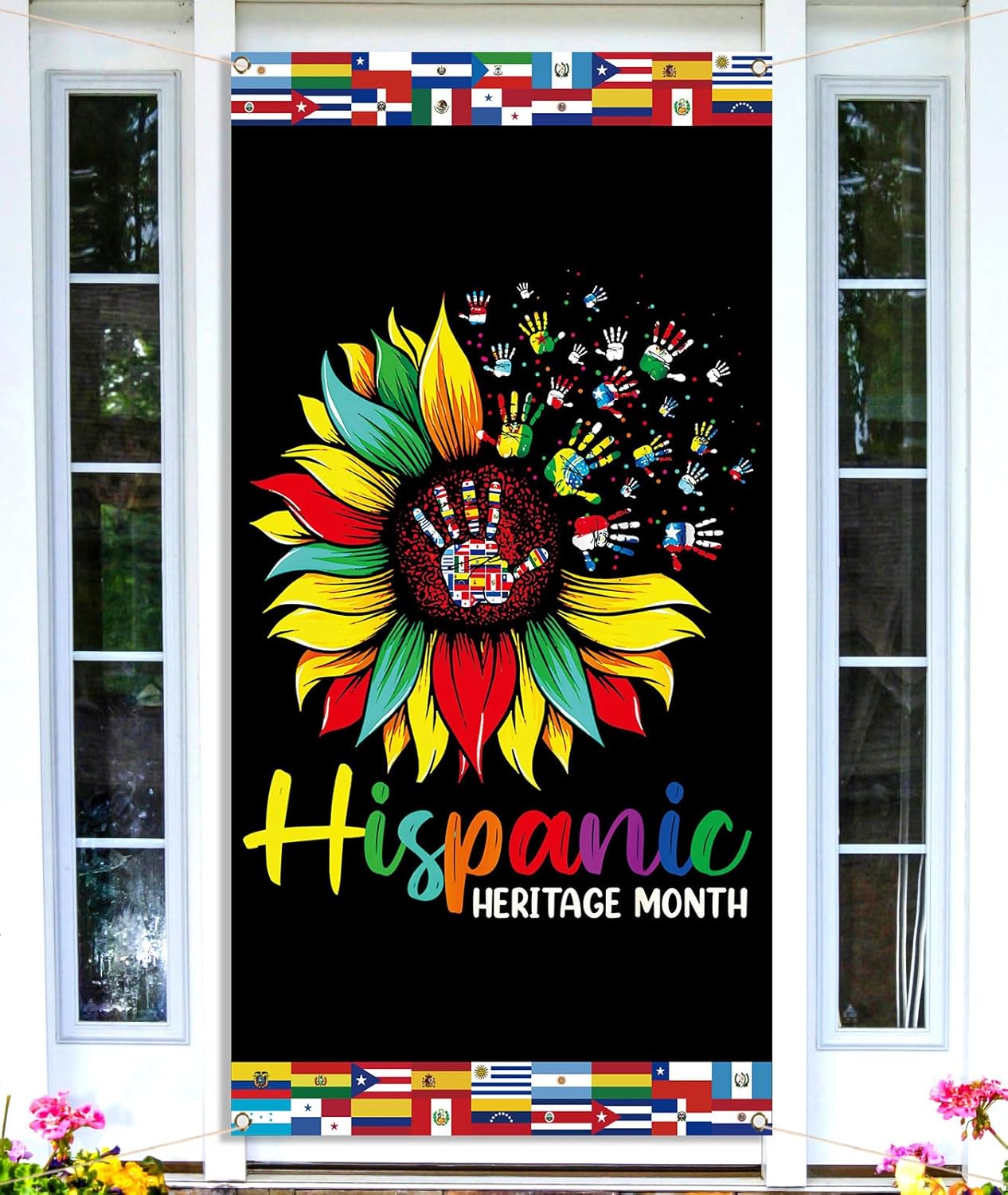 Nepnuser Cubierta de puerta del mes de la herencia hispana nacional 21 países de habla hispana Cultura Decoración Escolar Aula Telón de fondo de