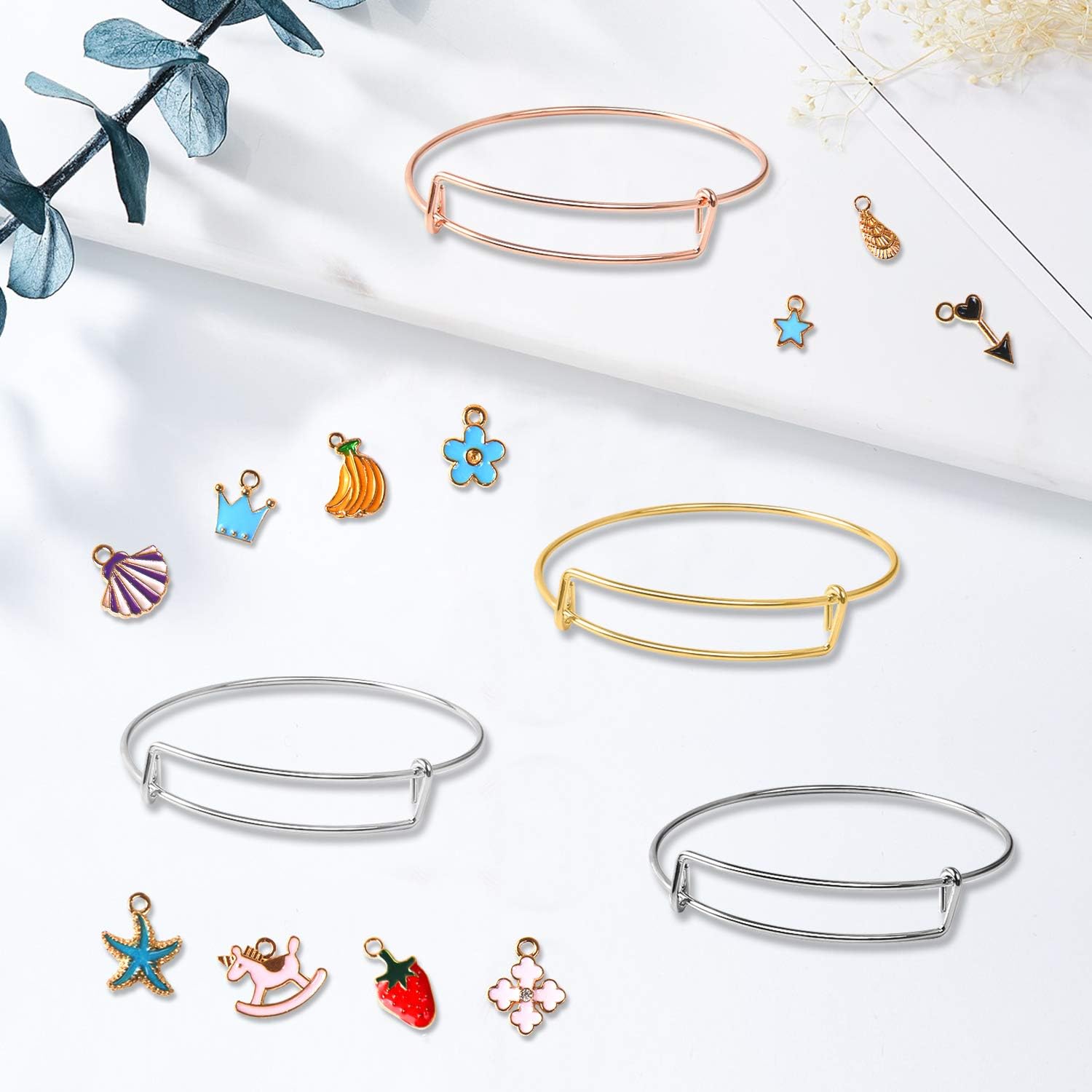 UPINS 100 pulseras expandibles ajustables en blanco para hacer joyas, 4 colores