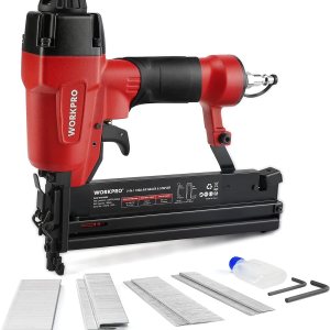 WORKPRO Clavadora neumática Brad 18 GA pistola de uñas 2 en 1 y engrapadora de corona con 400 clavos300 grapas para carpintería proyecto de WORKPRO Clavadora neumática Brad 18 GA pistola de uñas 2 en 1 y engrapadora de corona con 400 clavos300 grapas para carpintería proyecto de